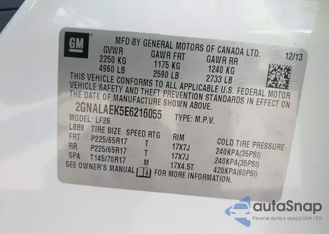 2014 Chevrolet Equinox Ls z USA, uszkodzony, nr VIN 2GNALAEK5E6216055